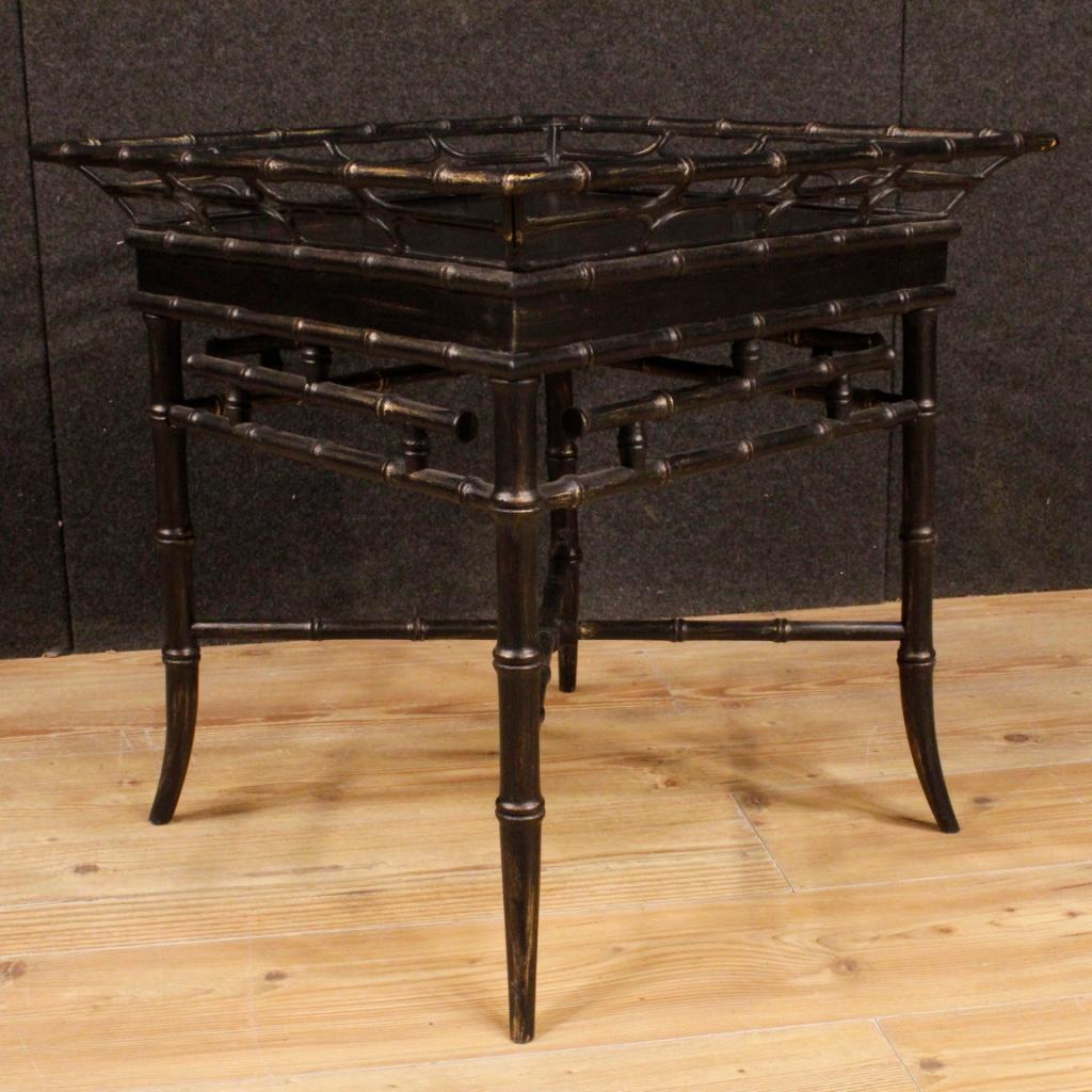 20th Century Black Lacquered Chinoiserie Wood, Metal French Coffee Tables, 1970 2