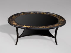 20th Century Black Lacquered Floral Tray Top Coffee Table