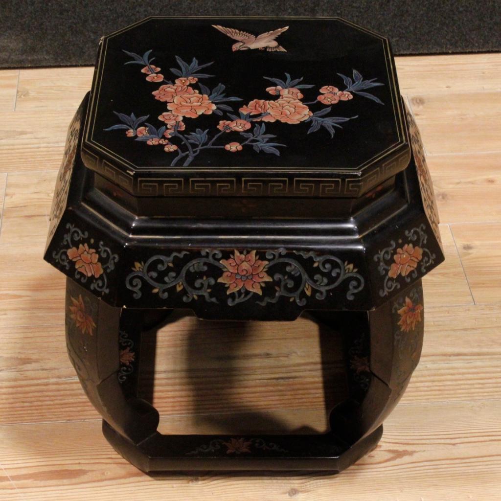 20th Century Black Lacquered Wood French Chinoiserie Stools, 1970 6