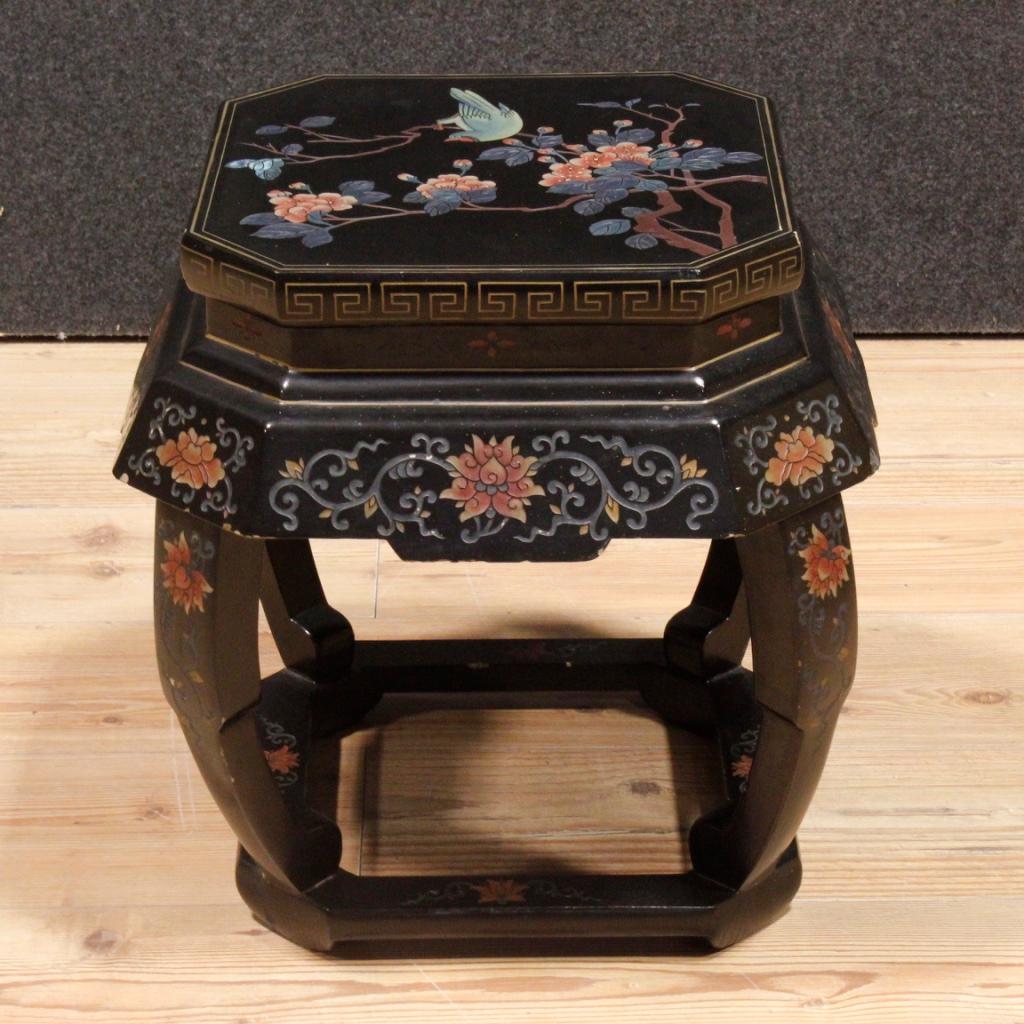20th Century Black Lacquered Wood French Chinoiserie Stools, 1970 7
