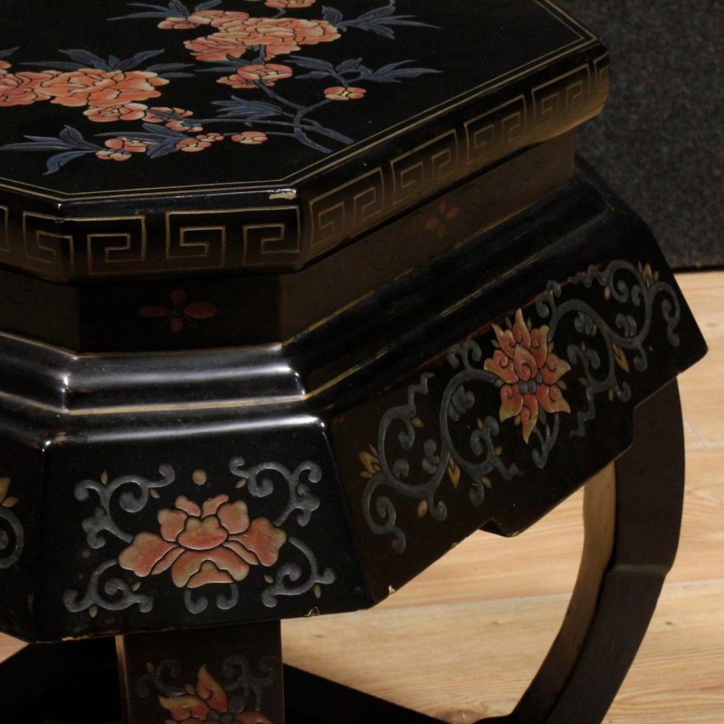 20th Century Black Lacquered Wood French Chinoiserie Stools, 1970 In Good Condition In Vicoforte, Piedmont