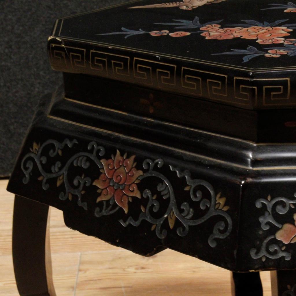 Late 20th Century 20th Century Black Lacquered Wood French Chinoiserie Stools, 1970