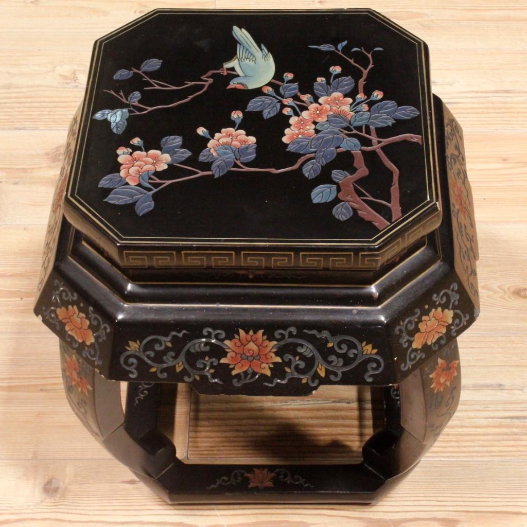 20th Century Black Lacquered Wood French Chinoiserie Stools, 1970 4