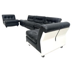 20th Century Black Leather Amanta Sectional Sofa by Mario Bellini