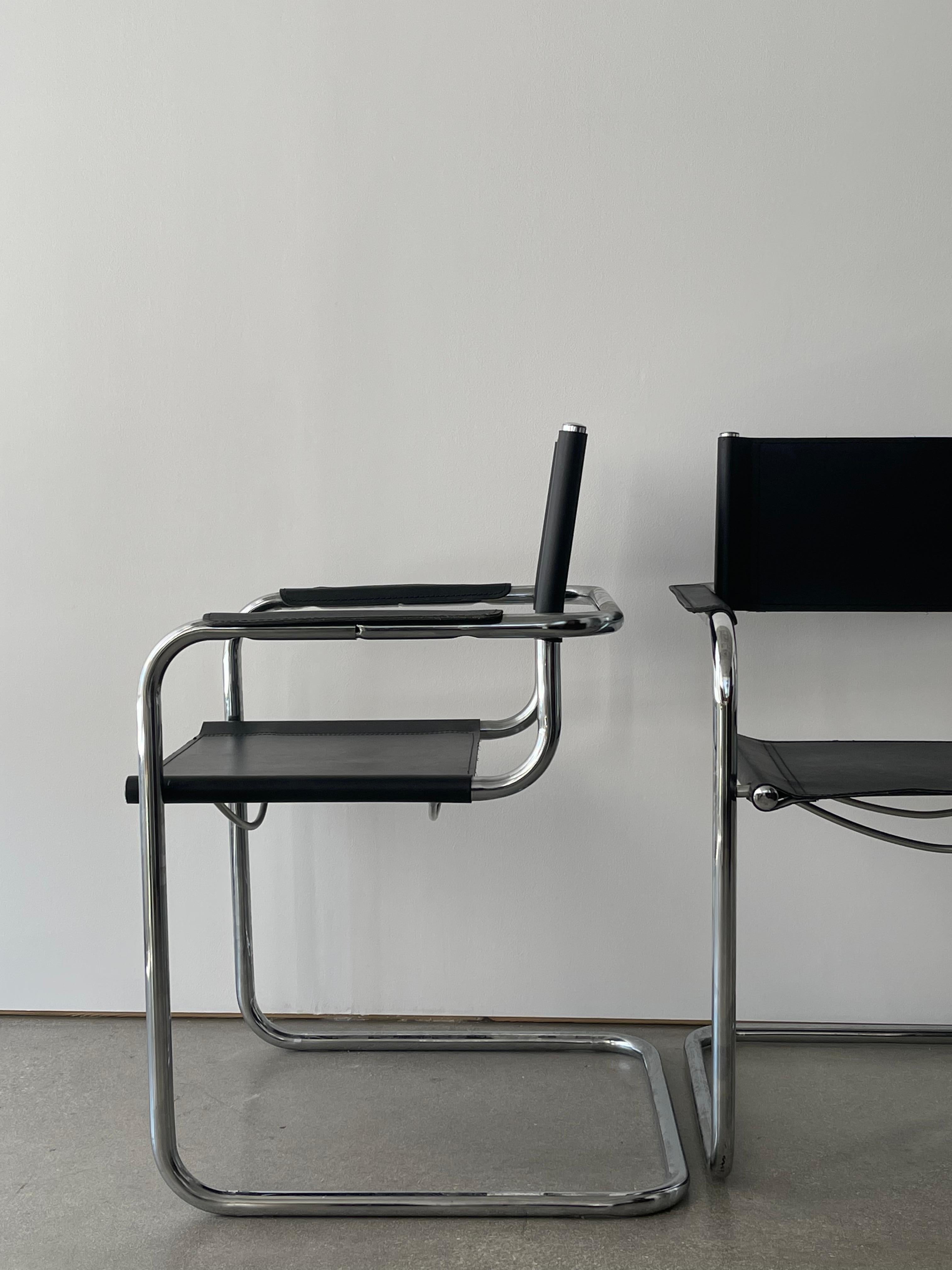 Unknown 20th Century Black Leather and Chrome Bauhaus Style Side Chair