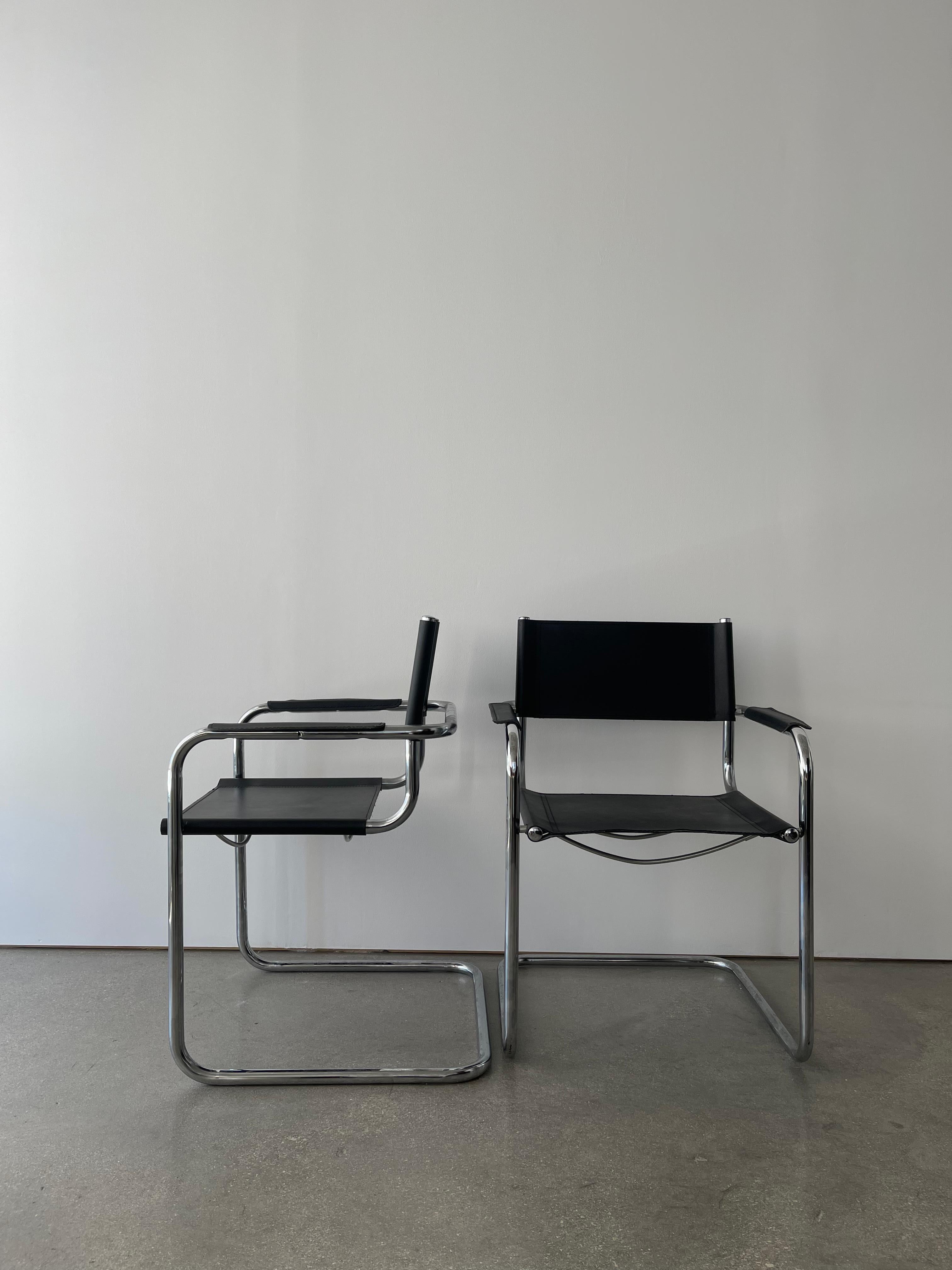 20th Century Black Leather and Chrome Bauhaus Style Side Chair In Good Condition In Miami, FL
