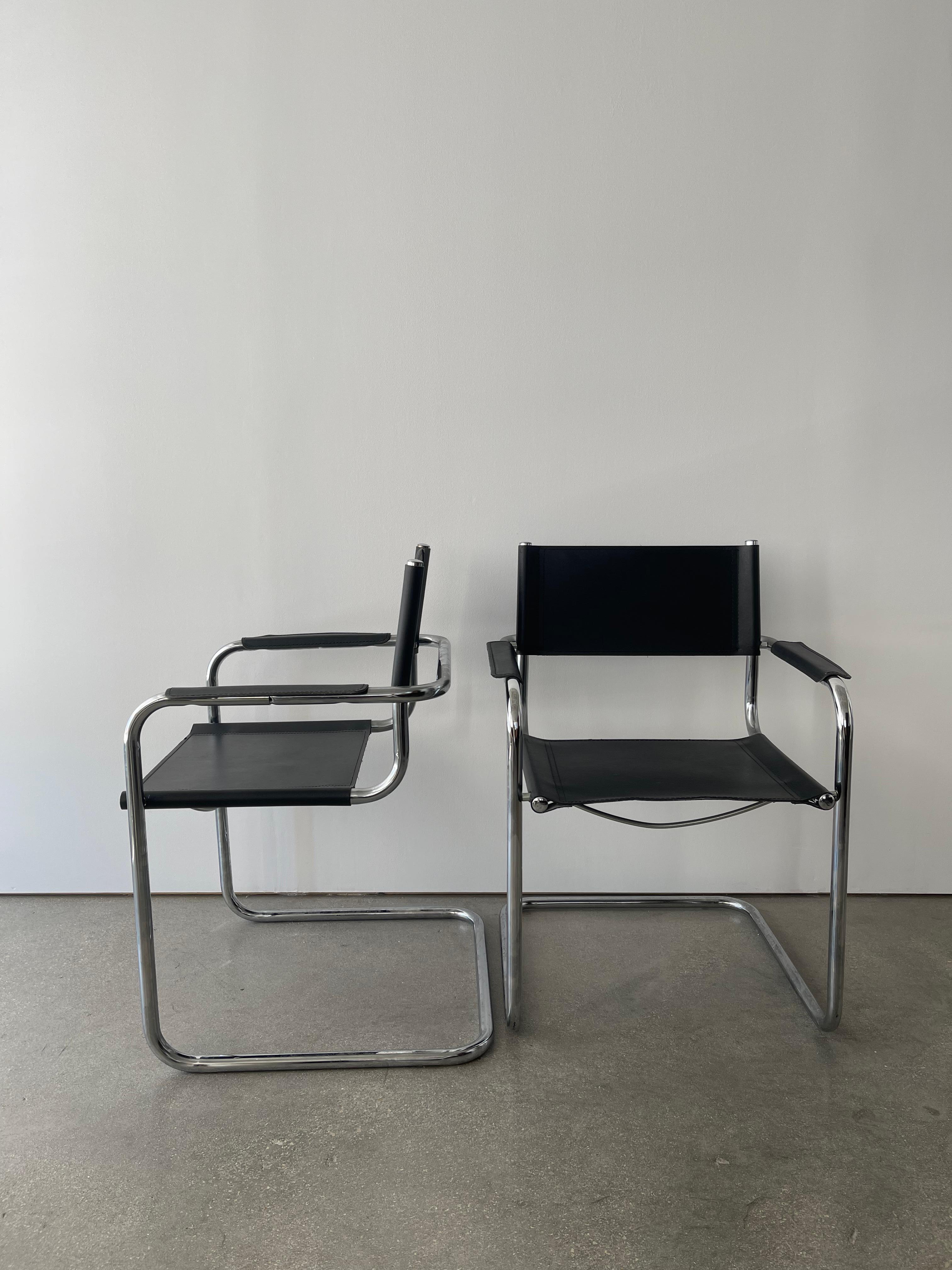 20th Century Black Leather and Chrome Bauhaus Style Side Chair 1