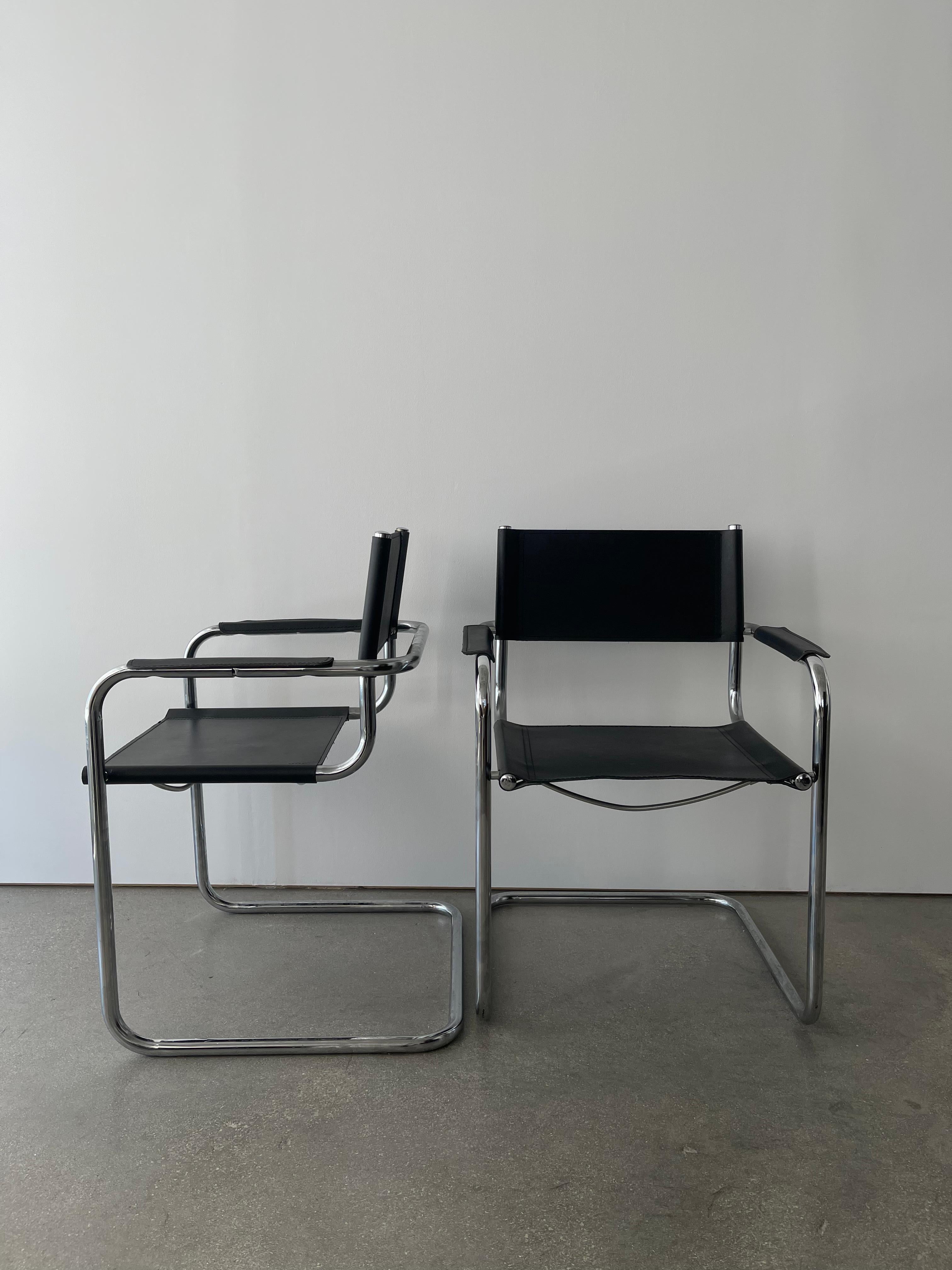 20th Century Black Leather and Chrome Bauhaus Style Side Chair 2