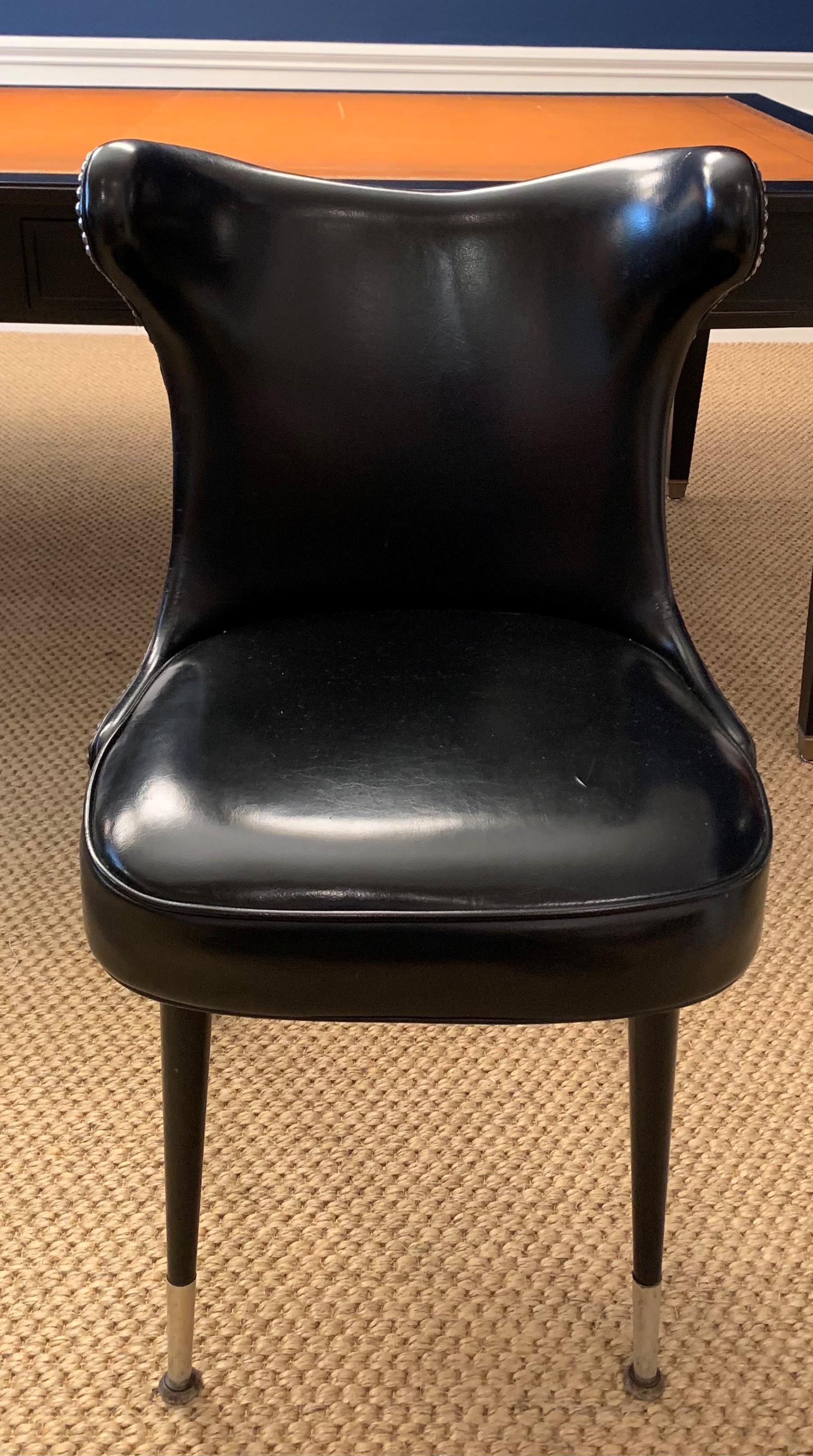 Mid-Century Modern 20th Century Black Leather Dining Chairs