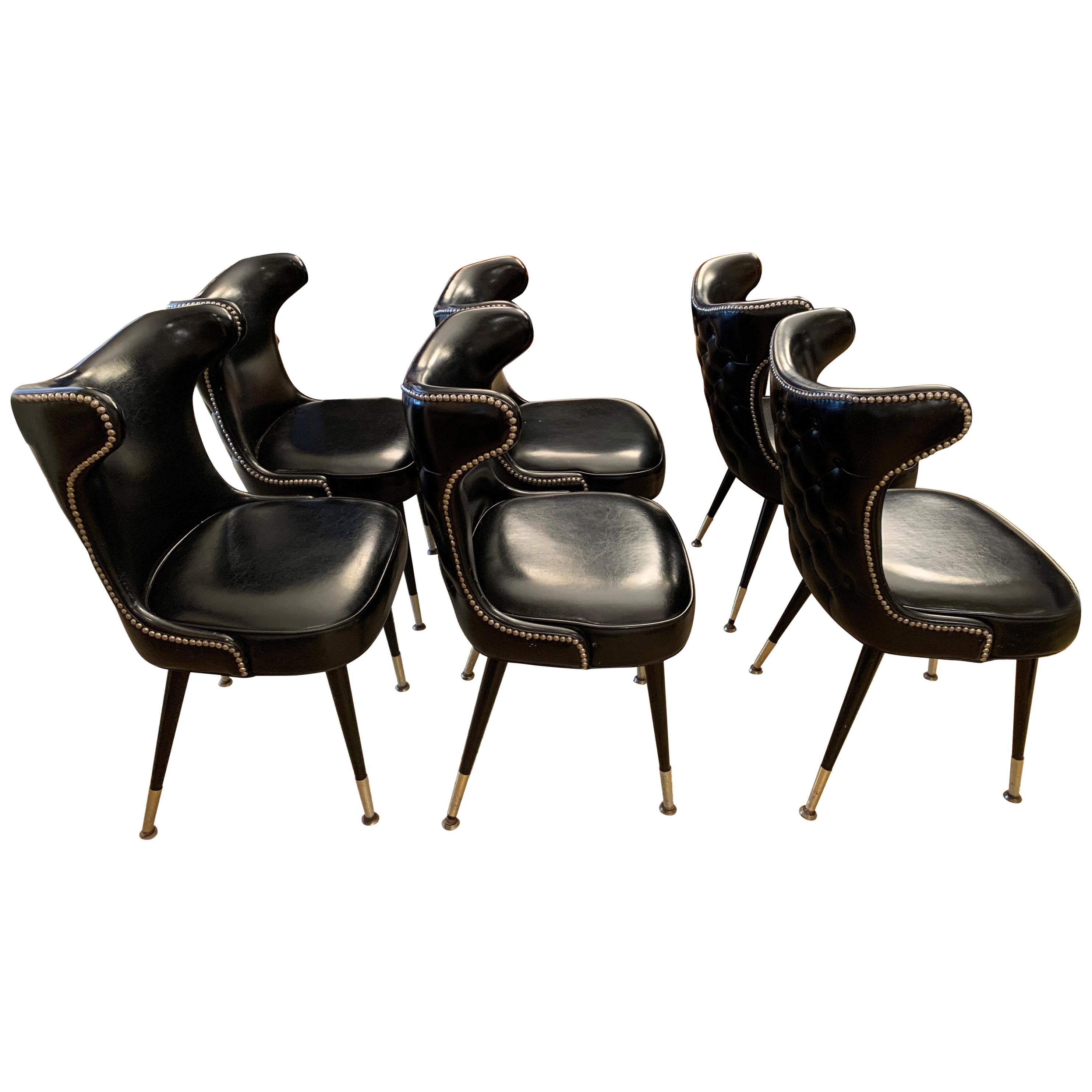 20th Century Black Leather Dining Chairs