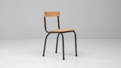 20th Century Black Metal Chair With Wooden Seat & Back