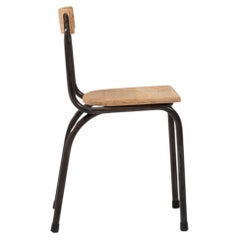 20th Century Black Metal Chair With Wooden Seat & Back