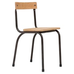 20th Century Black Metal Chair With Wooden Seat & Back
