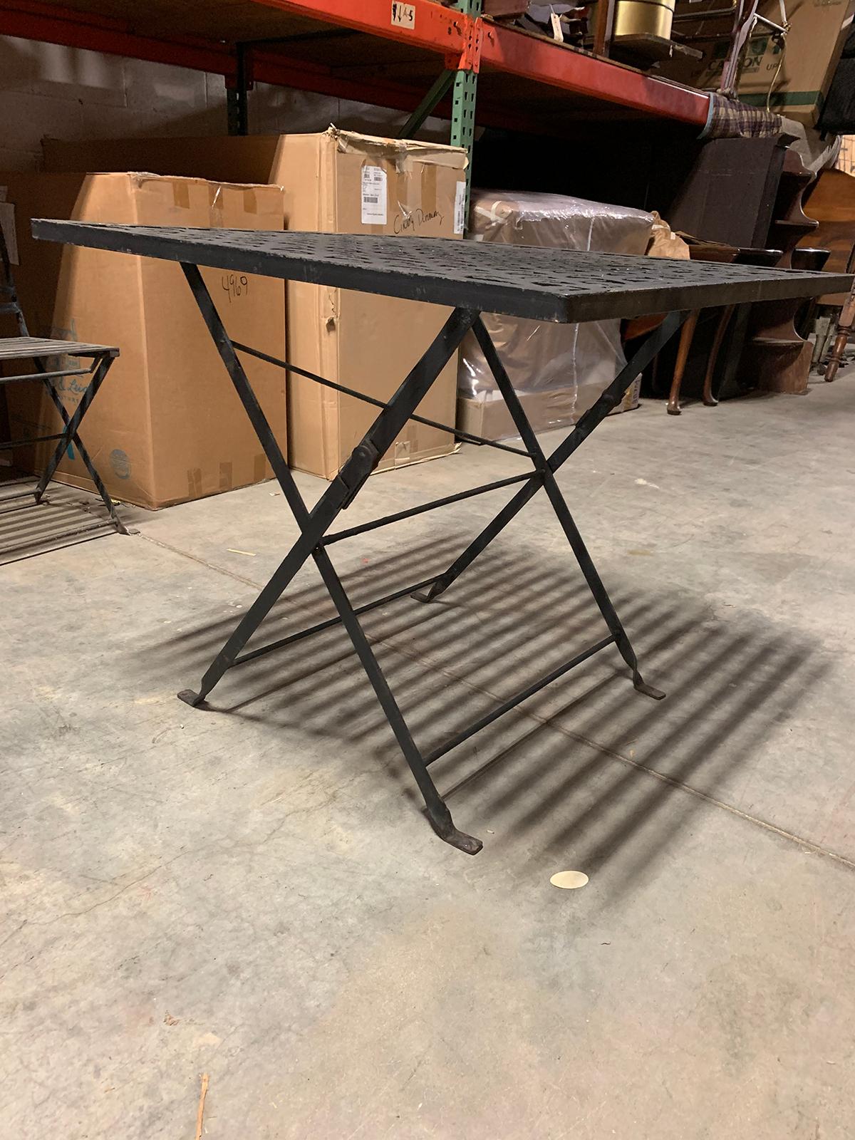 20th Century Black Metal Folding Breakfast Table and Chairs 7