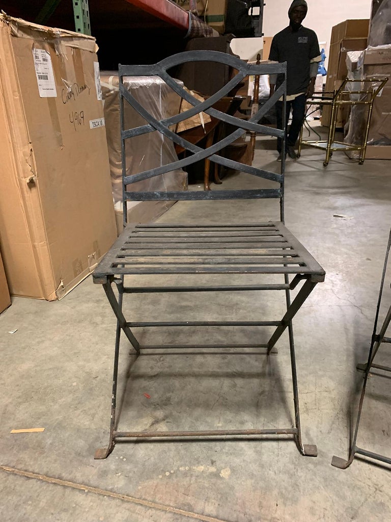 20th Century Black Metal Folding Breakfast Table and Chairs at 1stDibs