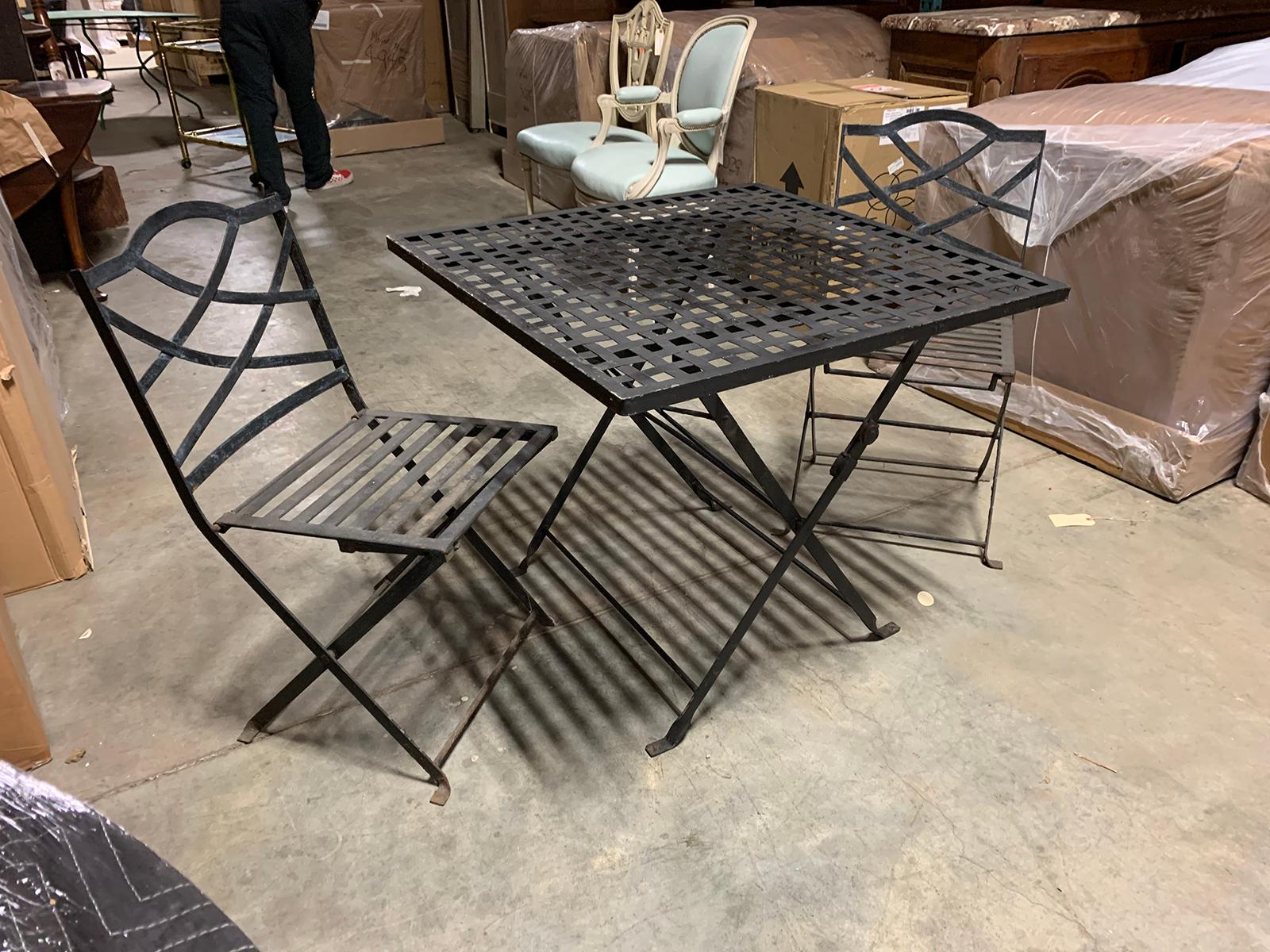 20th Century Black Metal Folding Breakfast Table and Chairs In Good Condition In Atlanta, GA