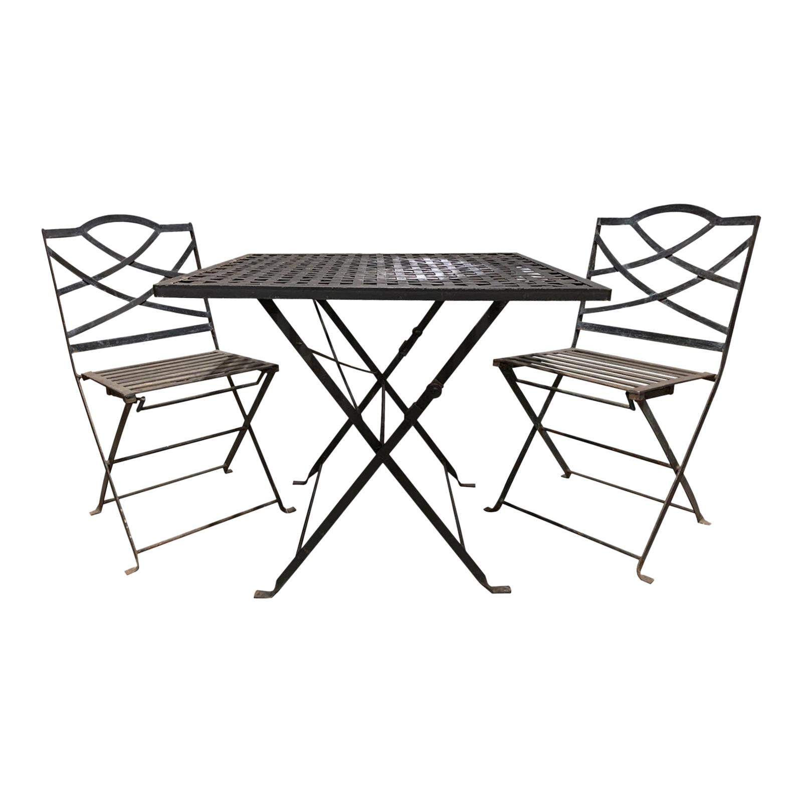 20th Century Black Metal Folding Breakfast Table and Chairs