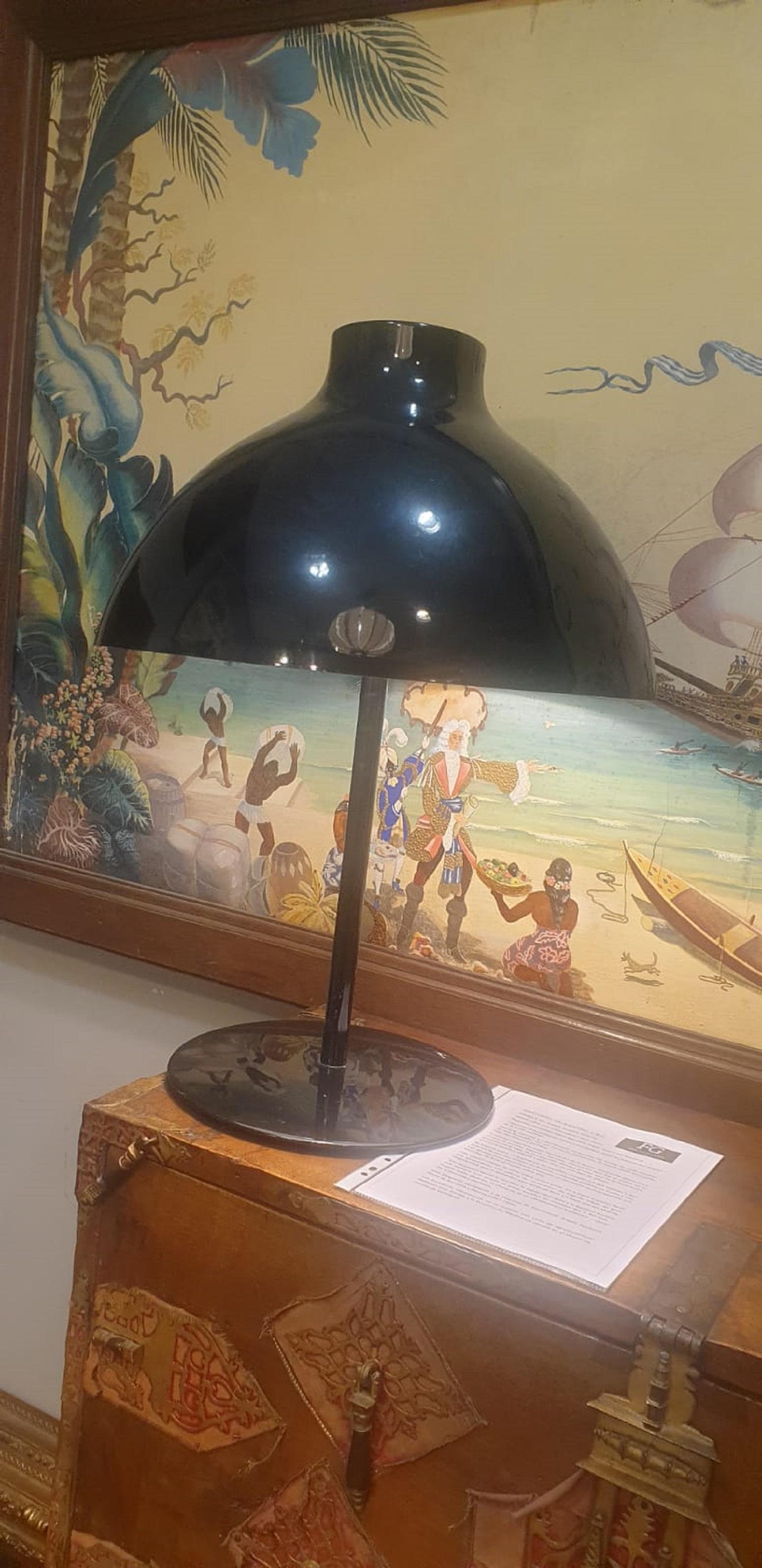 Lacquered 20th Century Black Metal Table Lamp For Sale
