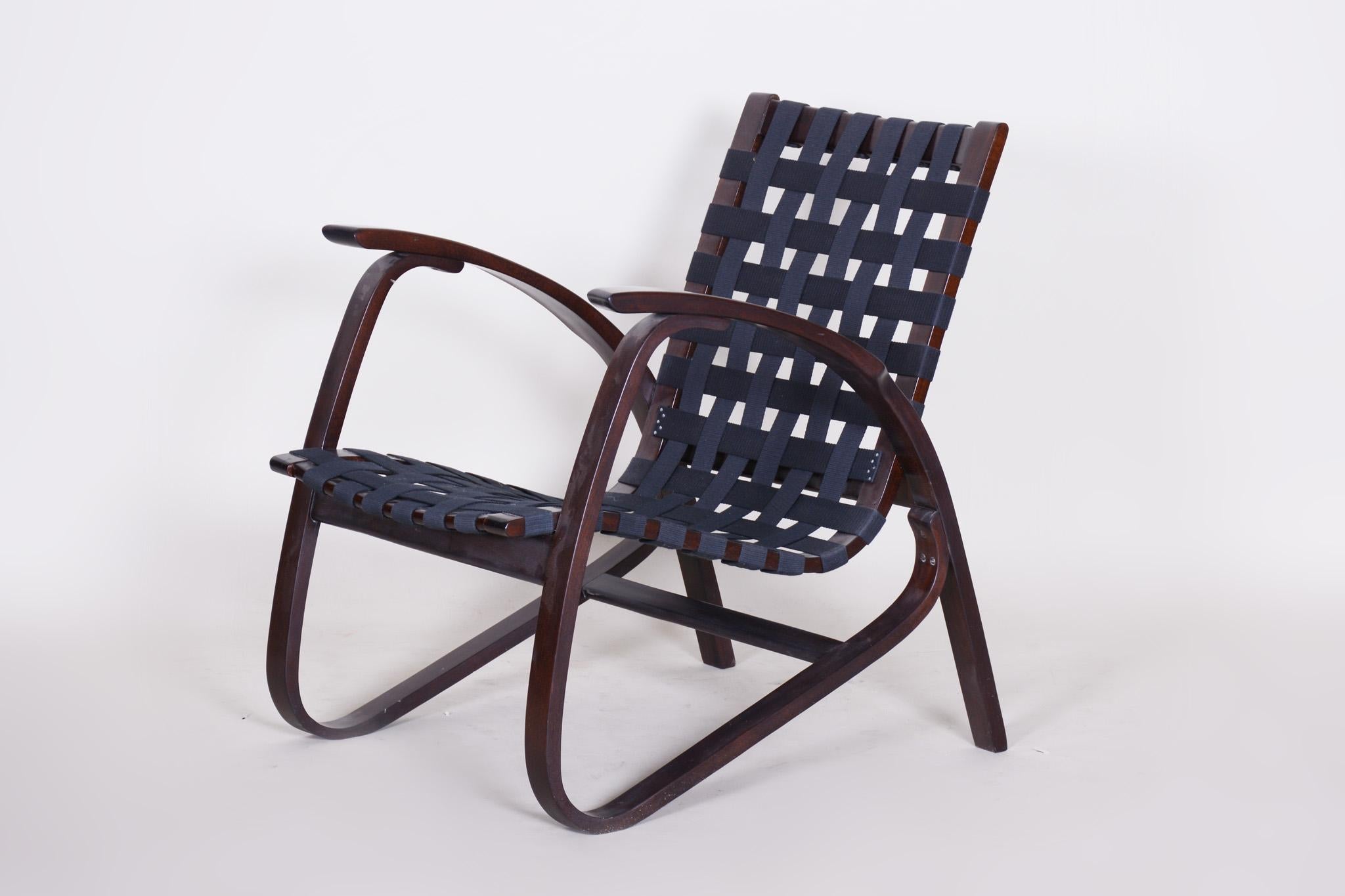 Czech 20th Century Black Midcentury Beech Armchair, Jan Vaněk, Restored, 1930s For Sale