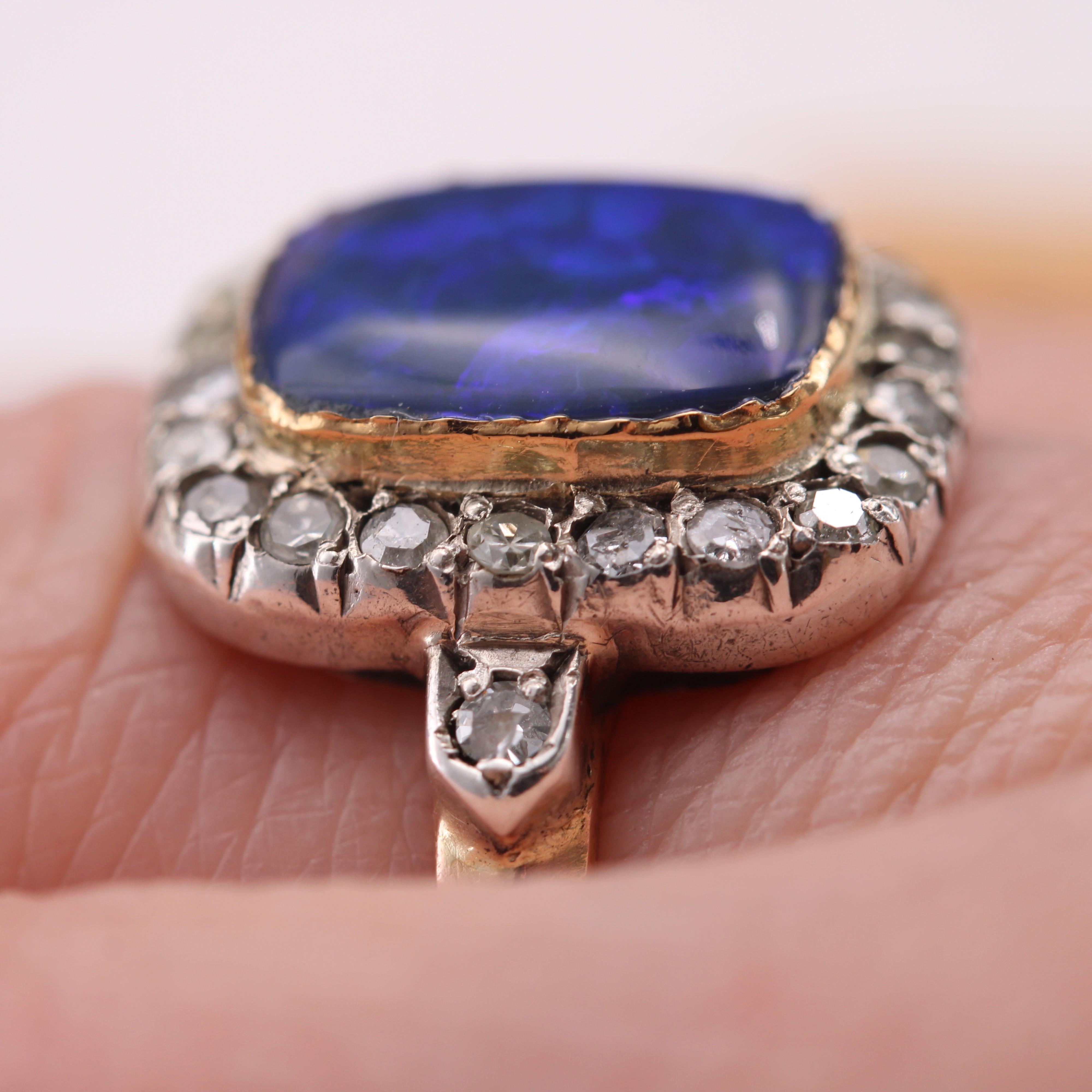 20th Century Black Opal Diamonds 18 Karat Rose Gold Ring 7