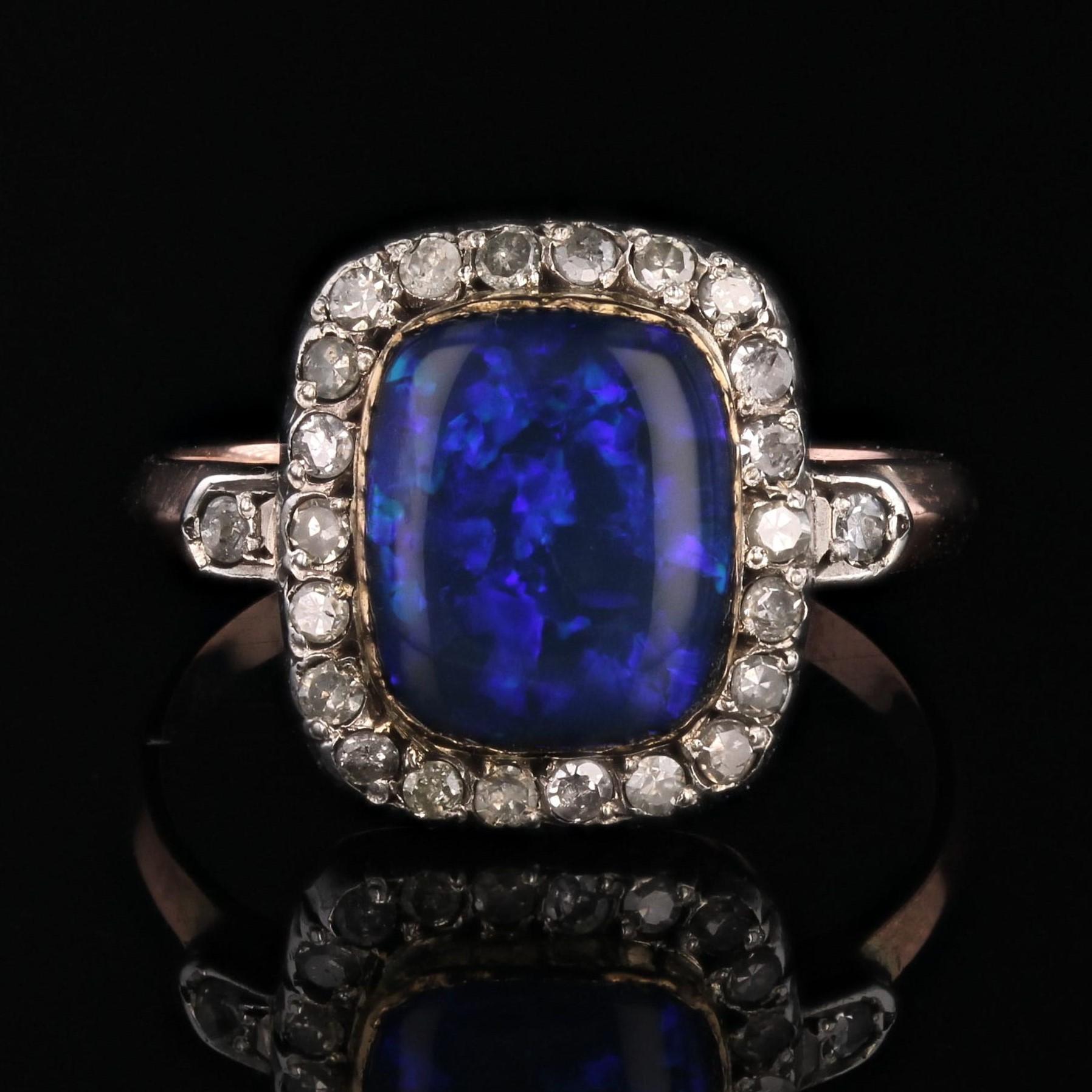 20th Century Black Opal Diamonds 18 Karat Rose Gold Ring In Good Condition In Poitiers, FR