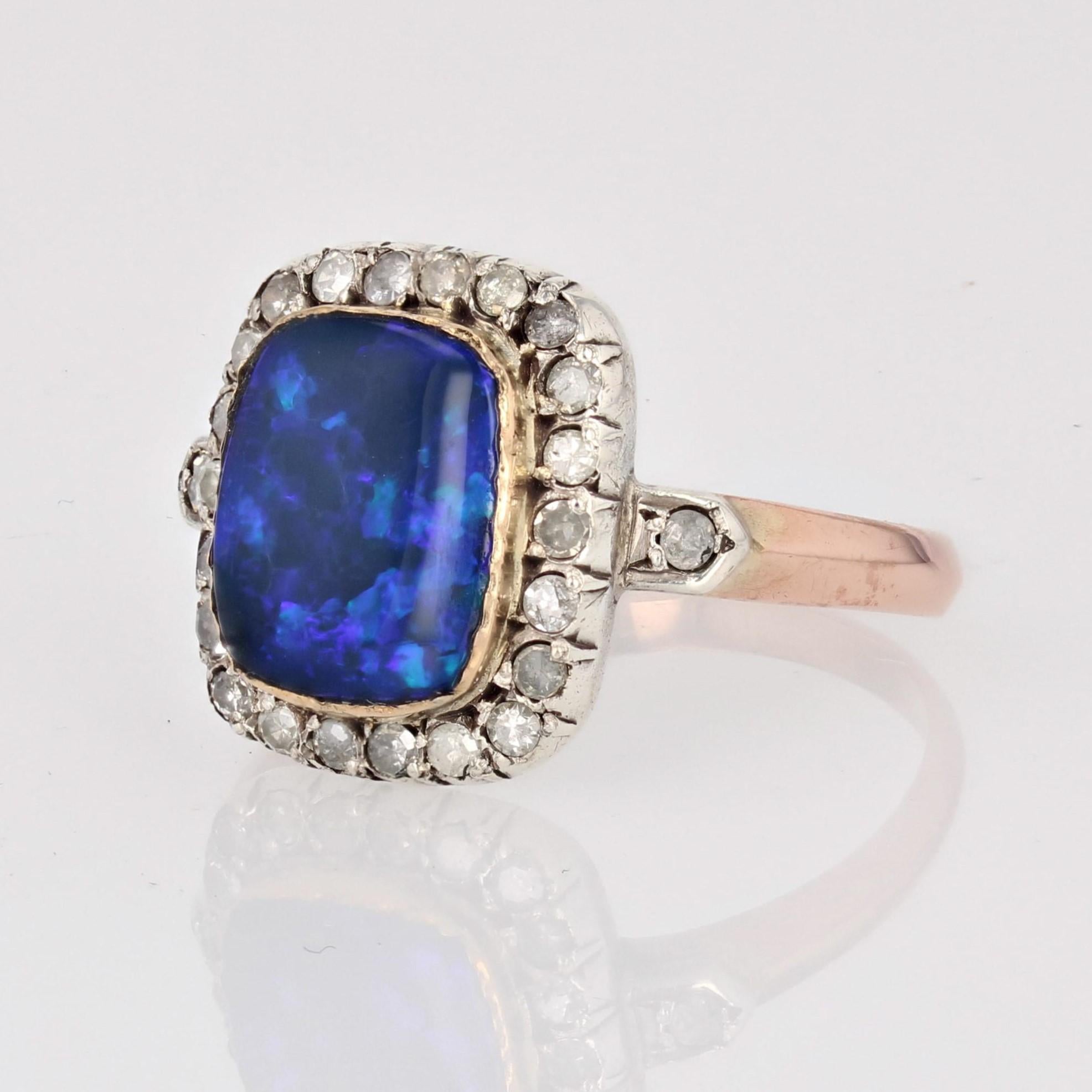 Women's 20th Century Black Opal Diamonds 18 Karat Rose Gold Ring