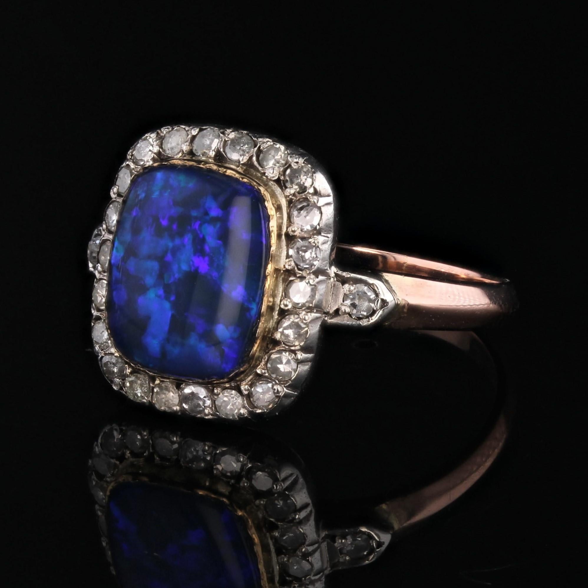 20th Century Black Opal Diamonds 18 Karat Rose Gold Ring 2