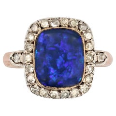 Antique 20th Century Black Opal Diamonds 18 Karat Rose Gold Ring