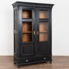 20th Century Black Painted Pine Bookshelf Display Cabinet