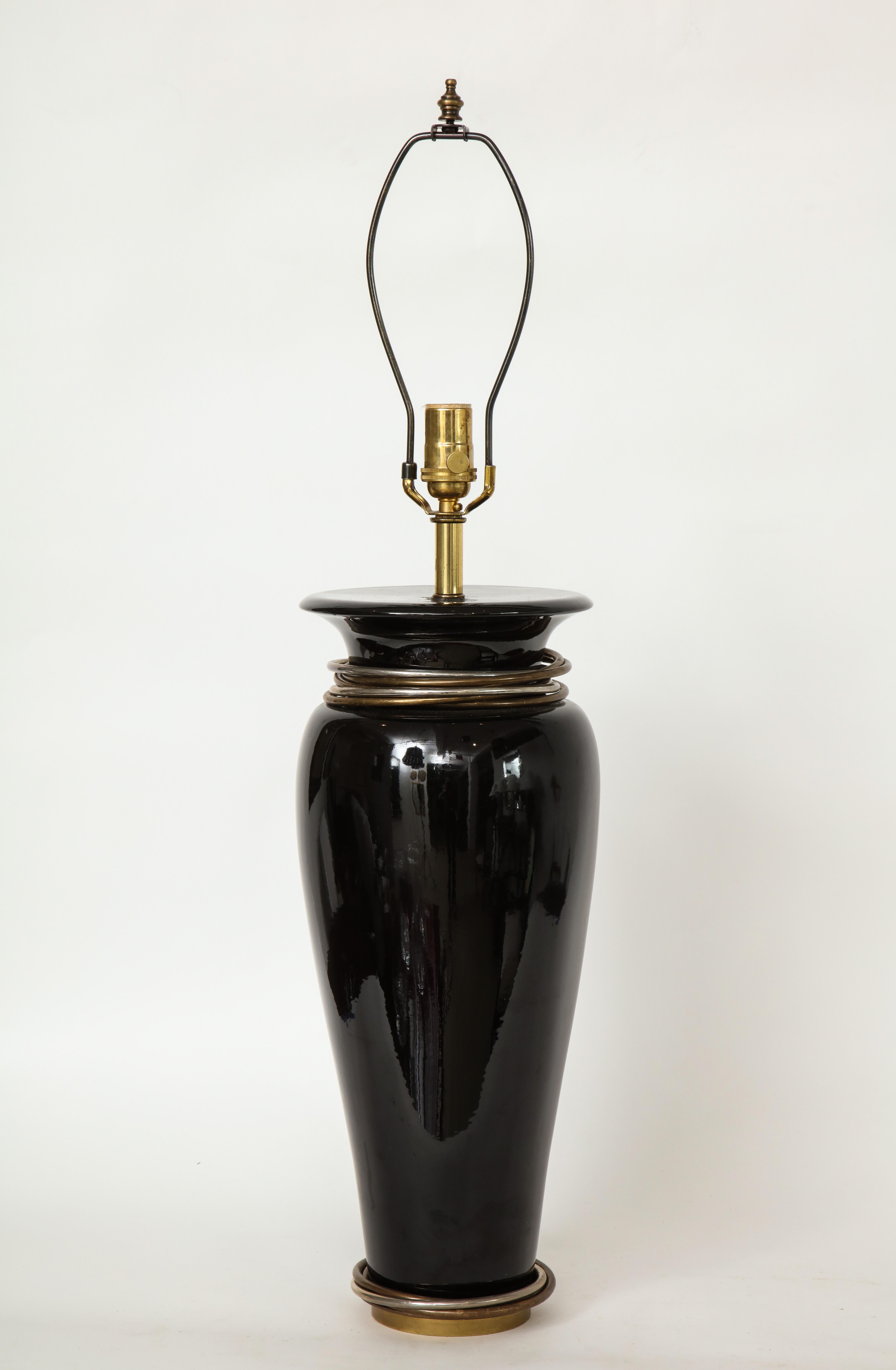 Japanese 20th Century Black Porcelain Lamp For Sale