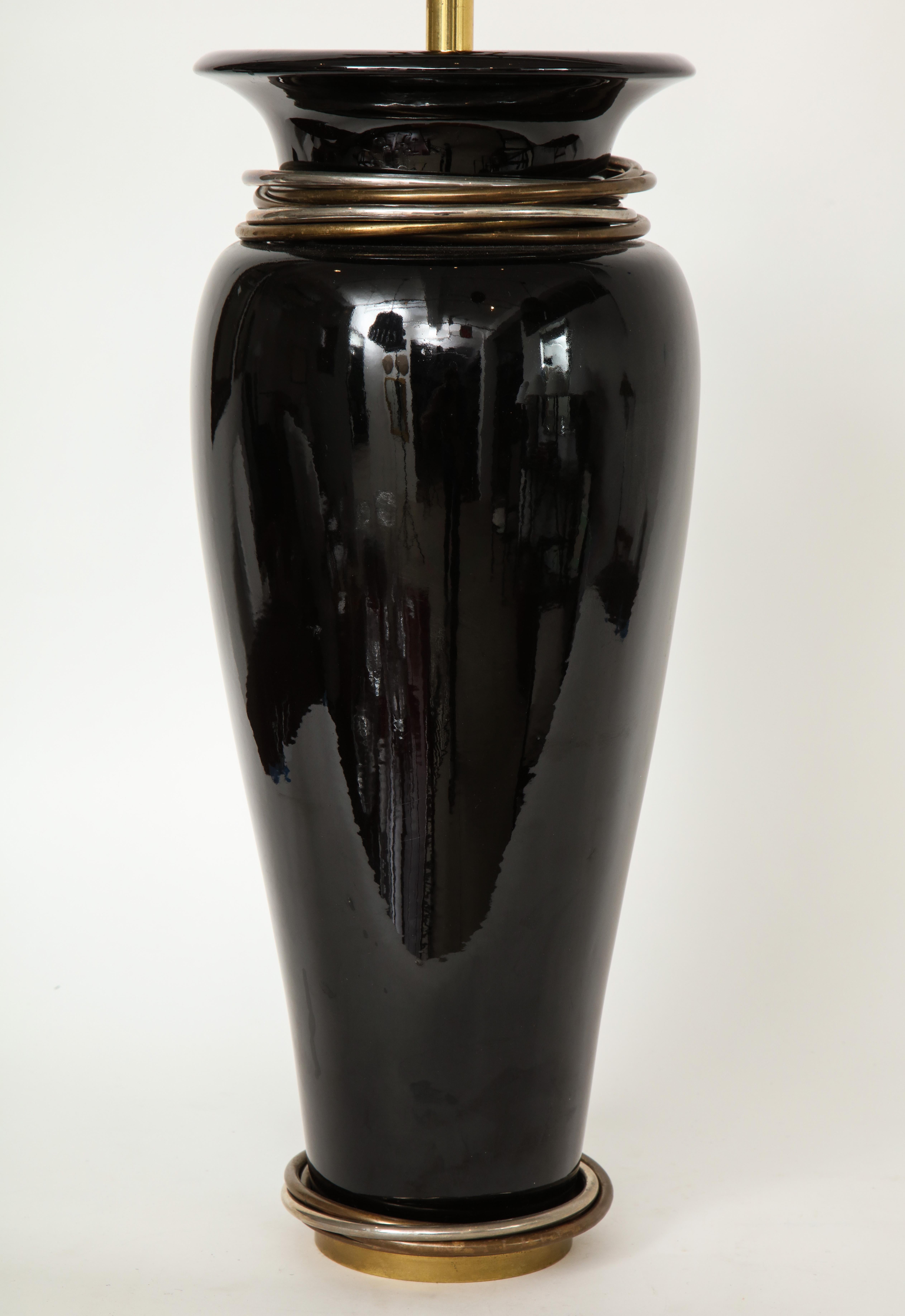 20th Century Black Porcelain Lamp In Good Condition For Sale In New York, NY