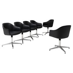 20th Century Black Set Of Metal & Leather Chairs Vitra