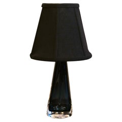 Retro 20th Century Black Swedish Orrefors Crystal Glass Table Lamp by Carl Fagerlund