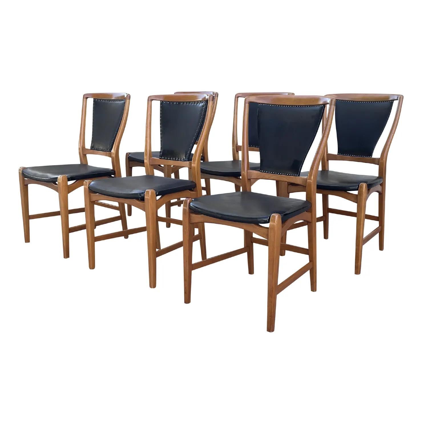 Mid-Century Modern 20th Century Black Swedish Set of Six Vintage Pearwood Dining Room Chairs
