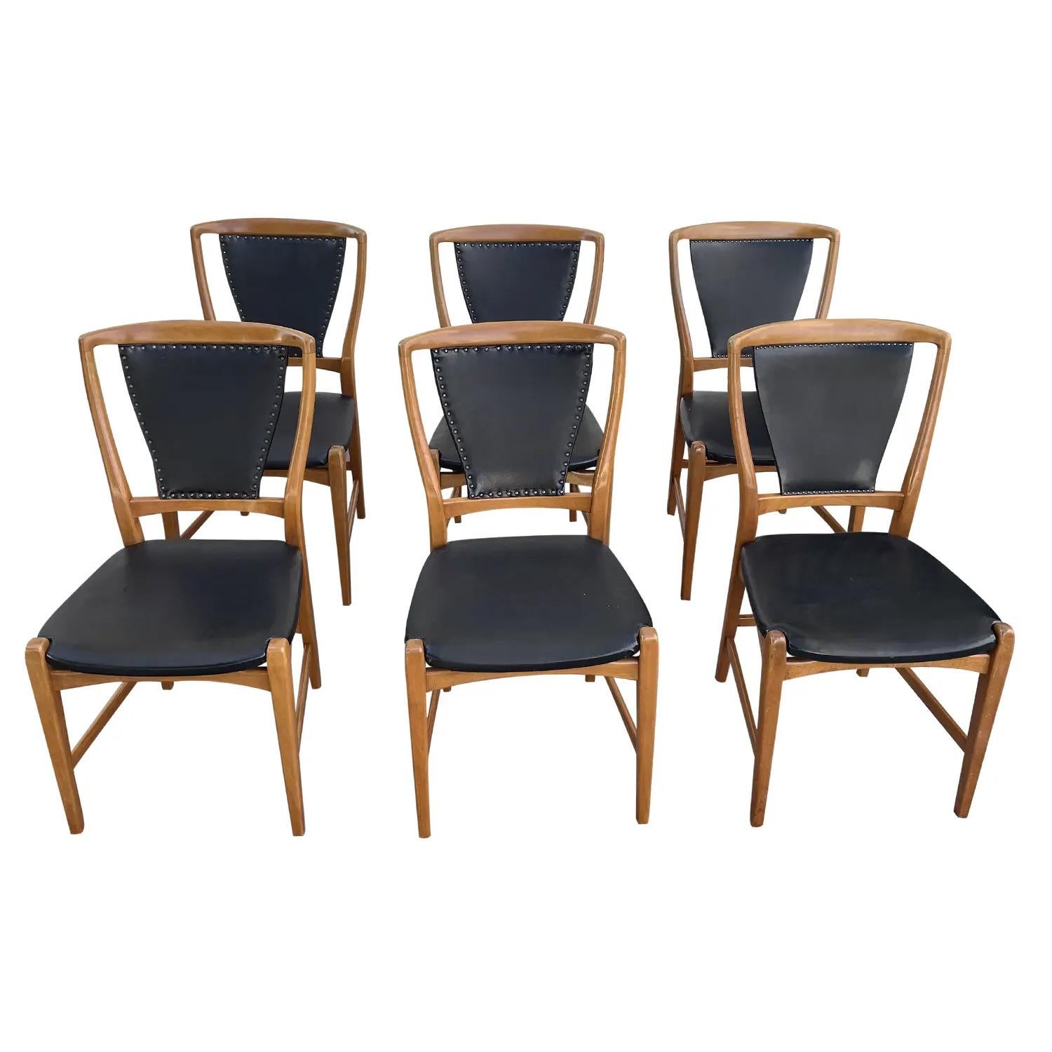 20th Century Black Swedish Set of Six Vintage Pearwood Dining Room Chairs In Good Condition In West Palm Beach, FL