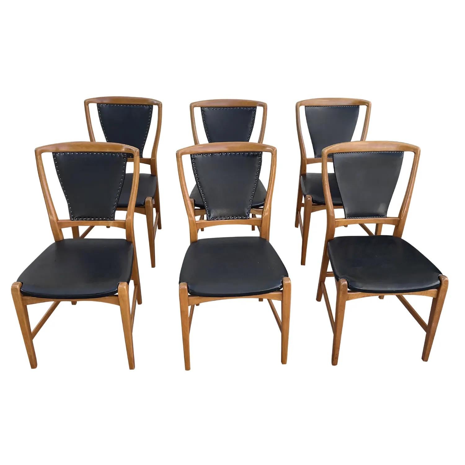 Mid-Century Modern 20th Century Black Swedish Set of Six Vintage Pearwood Dining Room Chairs For Sale