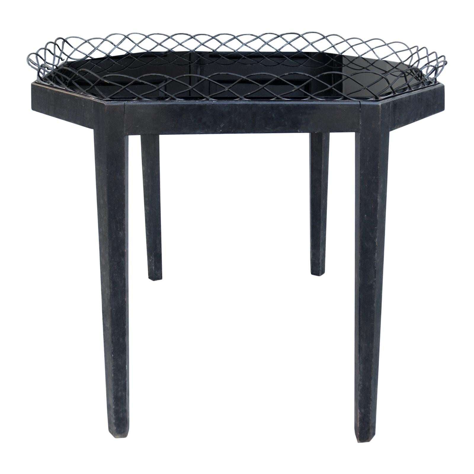 20th Century Black Tray Table with Glass Top For Sale