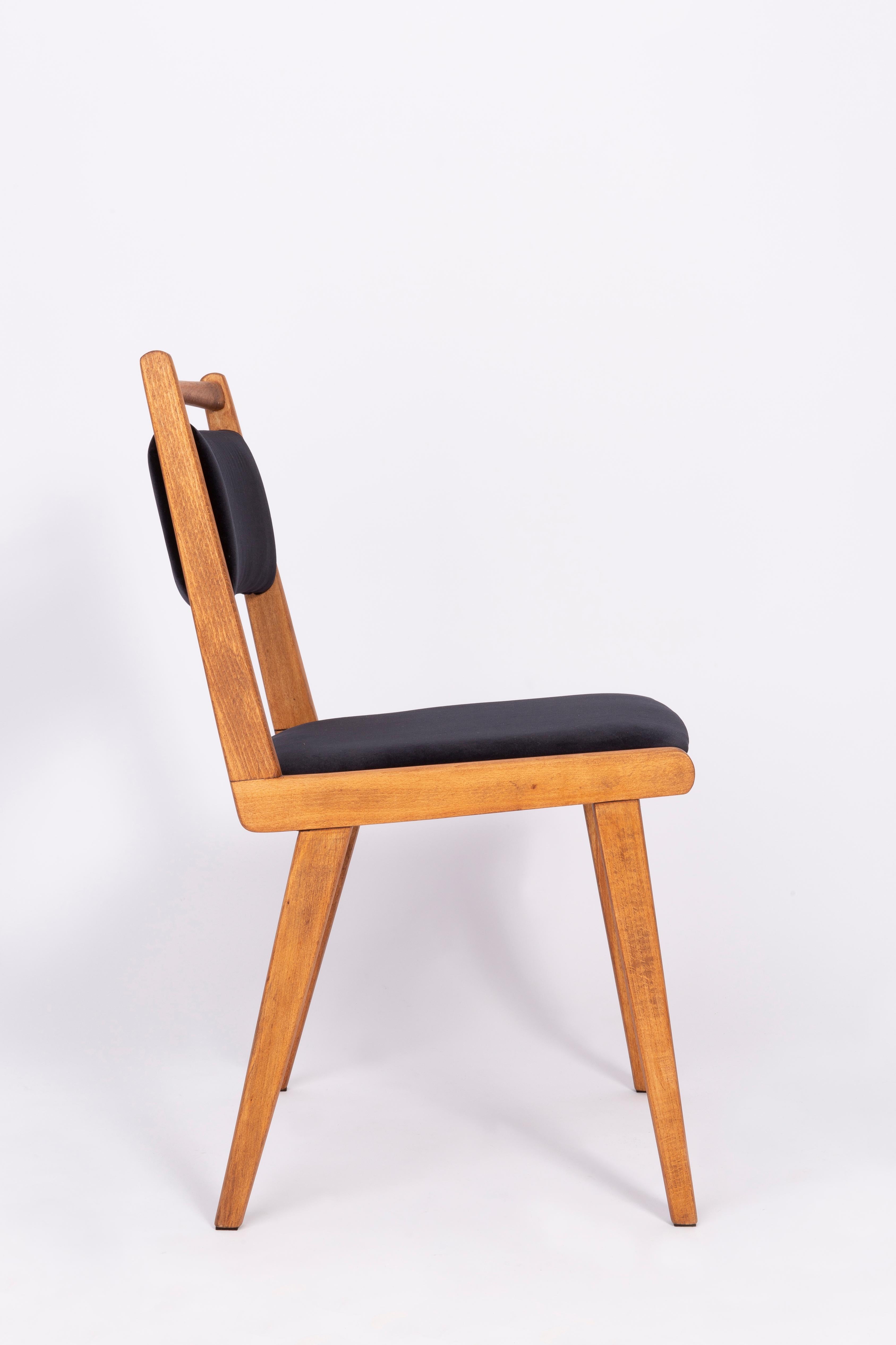 Mid-Century Modern 20th Century Black Velvet Chair, Poland, 1960s For Sale