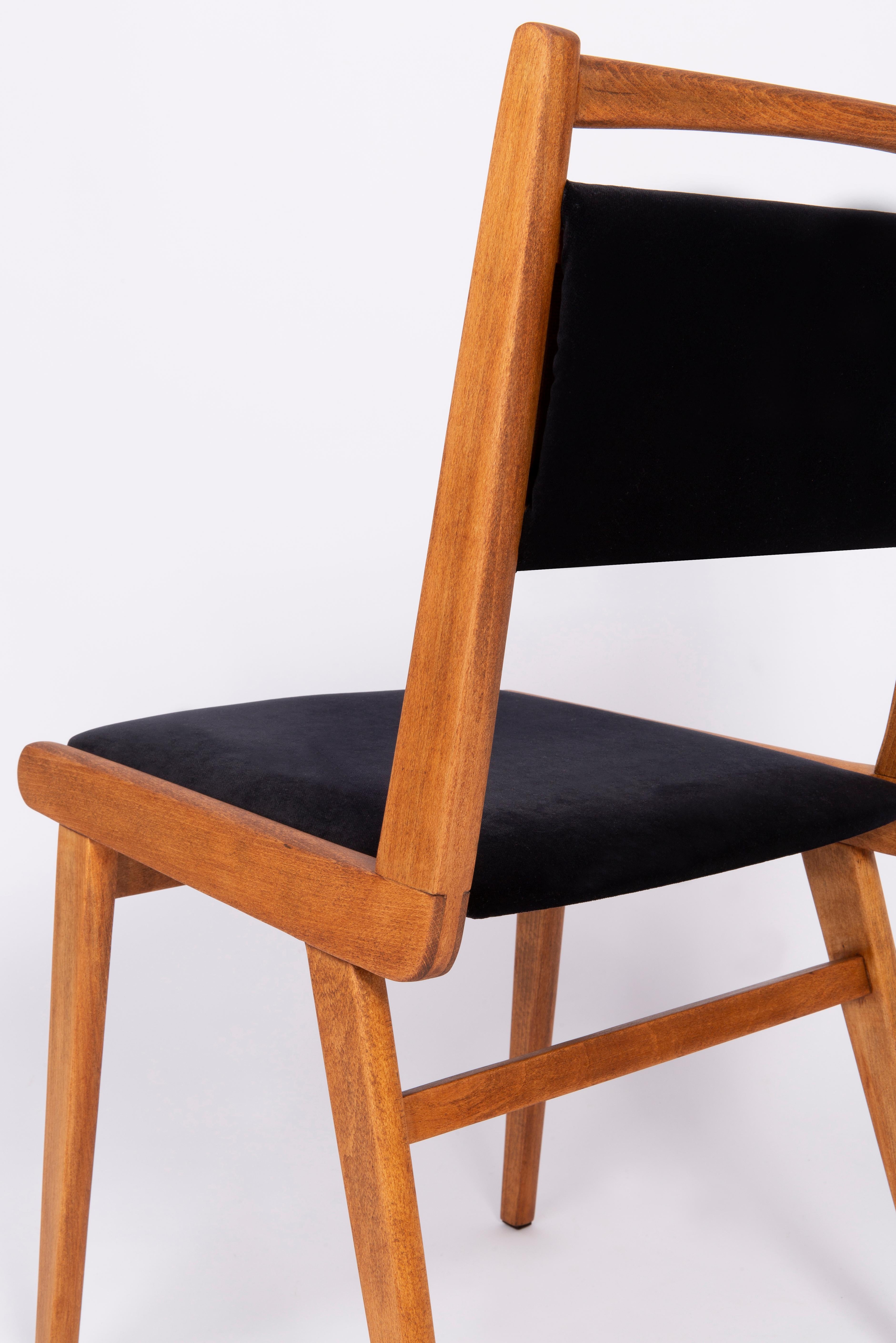 Hand-Crafted 20th Century Black Velvet Chair, Poland, 1960s For Sale