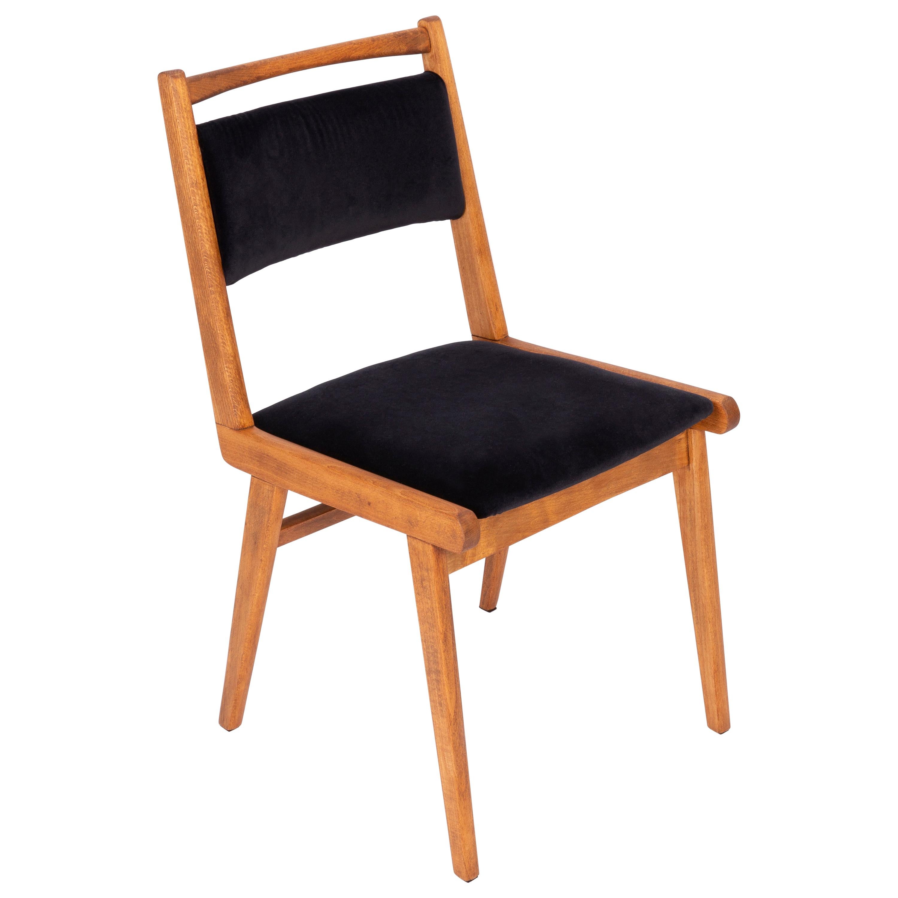 20th Century Black Velvet Chair, Poland, 1960s For Sale