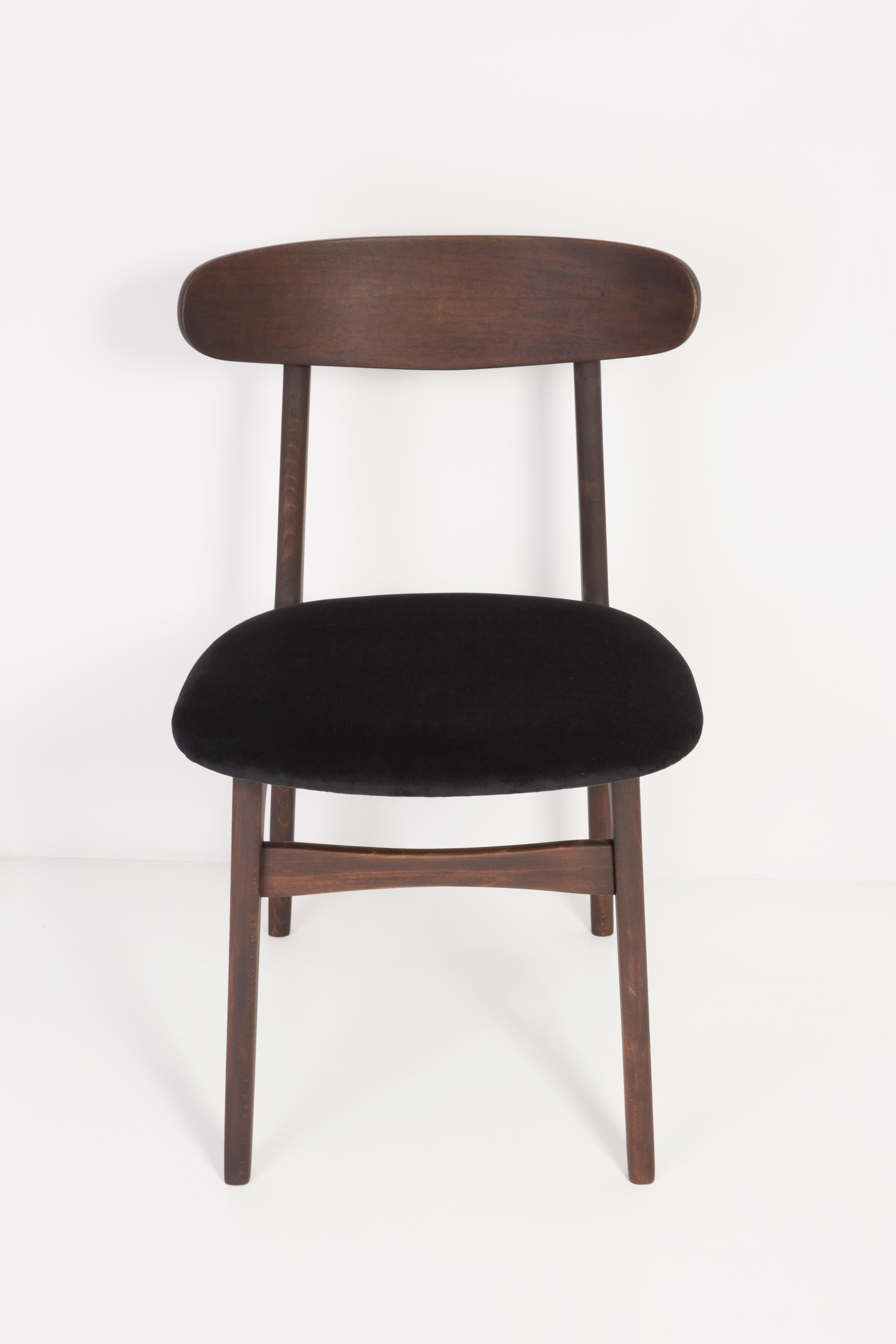 Mid-Century Modern 20th Century Black Velvet Chair, Rajmund Halas, Poland, 1960s For Sale