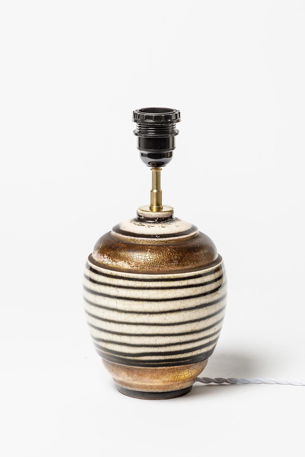 Lampe de table en céramique noire, blanche et or du XXe siècle par CH Harva Style Besnard Bon état - En vente à Neuilly-en- sancerre, FR