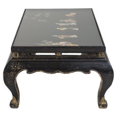 20th Century Black Wood Chinoiserie Coffee Table with Glass Top