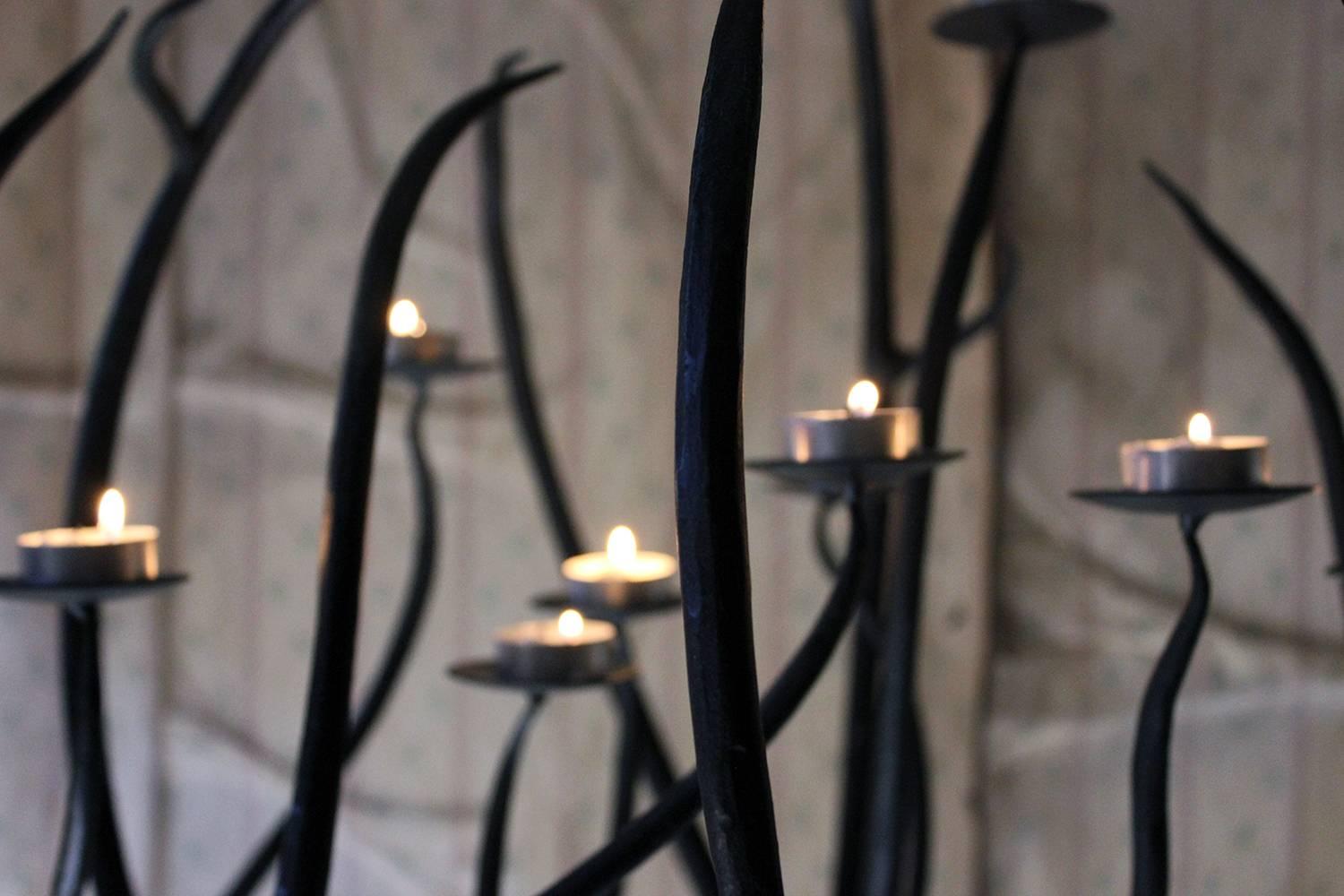 20th Century Black Wrought Iron Floor-Standing Ten-Sconce Sphere Candelabra 1