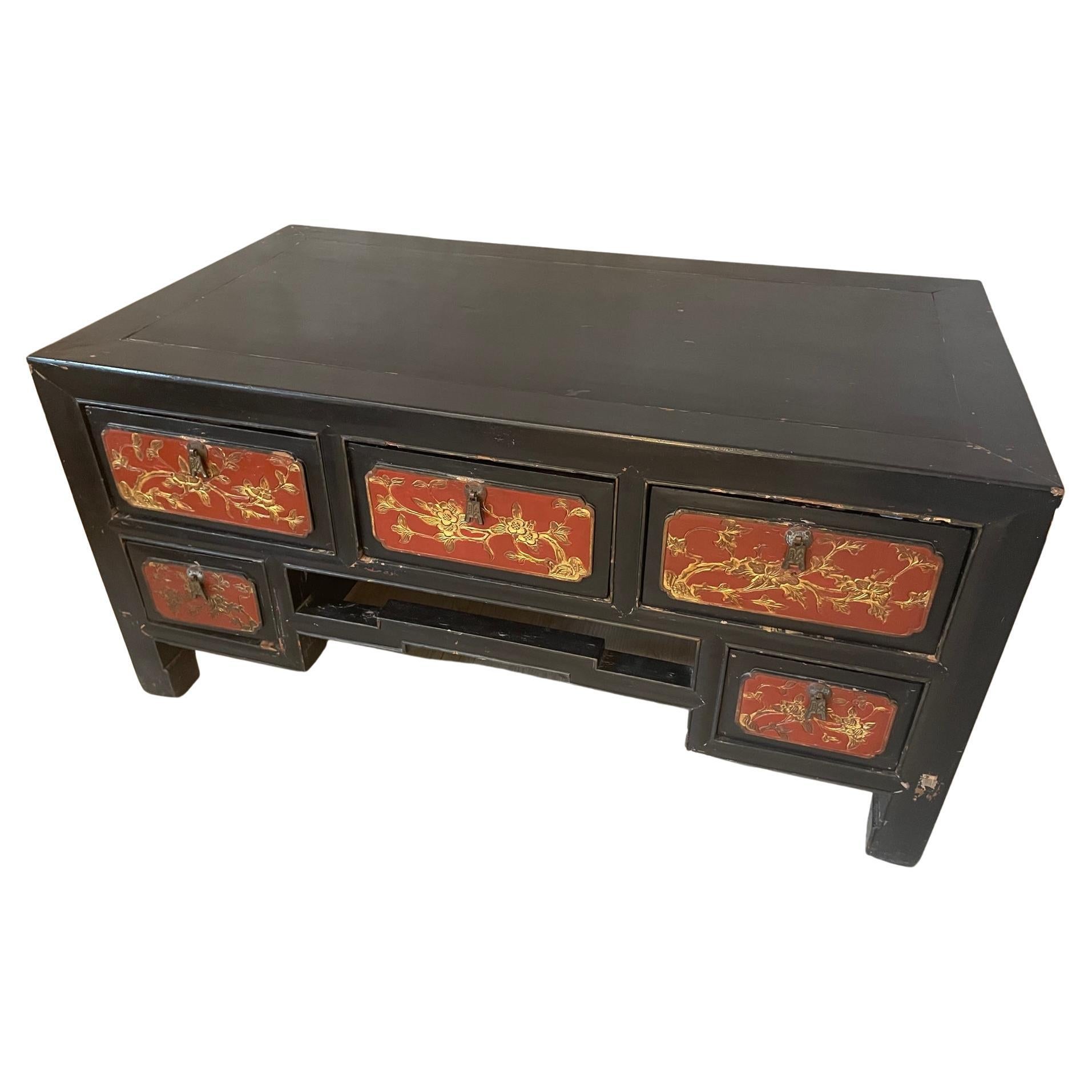 20th Century Blackened and Red Wood Chinese Coffee Table, 1920s
