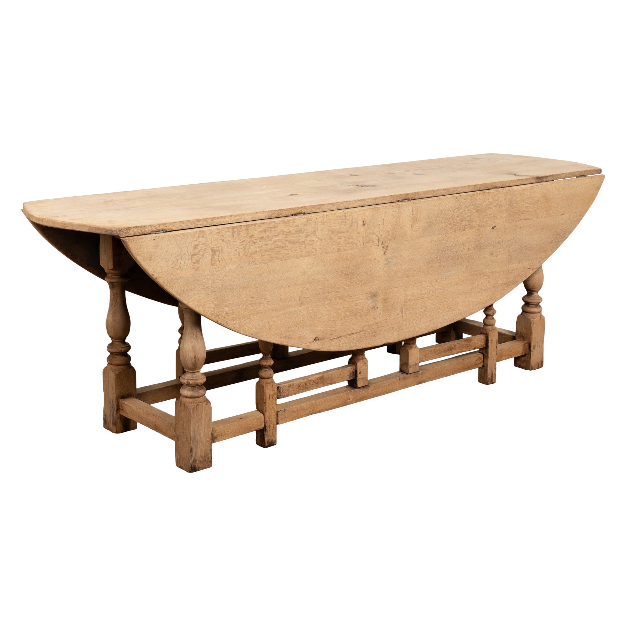 20th Century Bleached Oak English Wake Table Dropleaf Dining Table Console For Sale