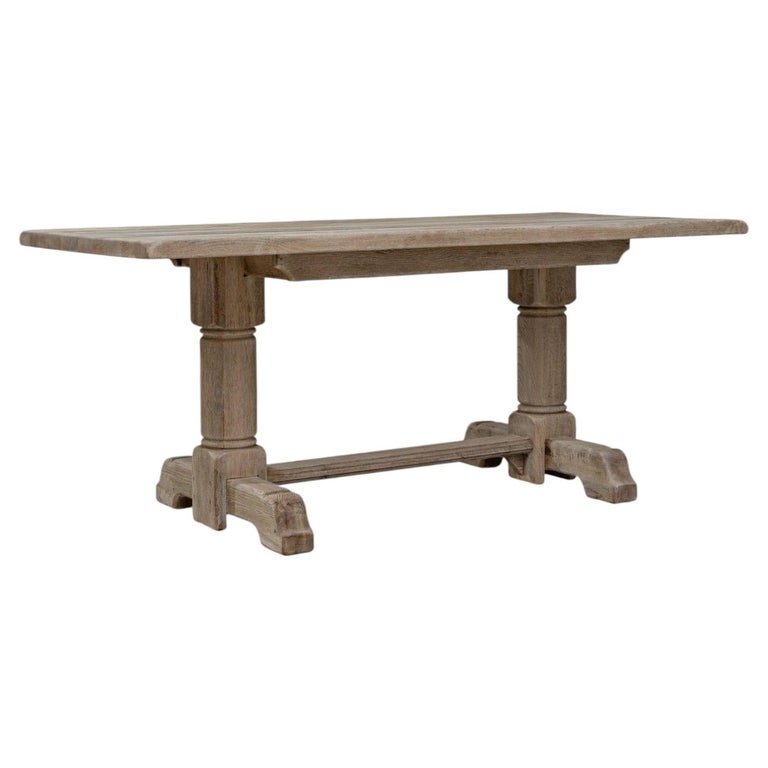 20th Century Bleached Wood Oak Trestle Dining Table For Sale at