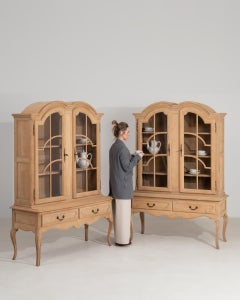 20th Century Bleached Wood Pair Of Louis XV Oak Vitrines