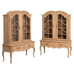 20th Century Bleached Wood Pair Of Louis XV Oak Vitrines