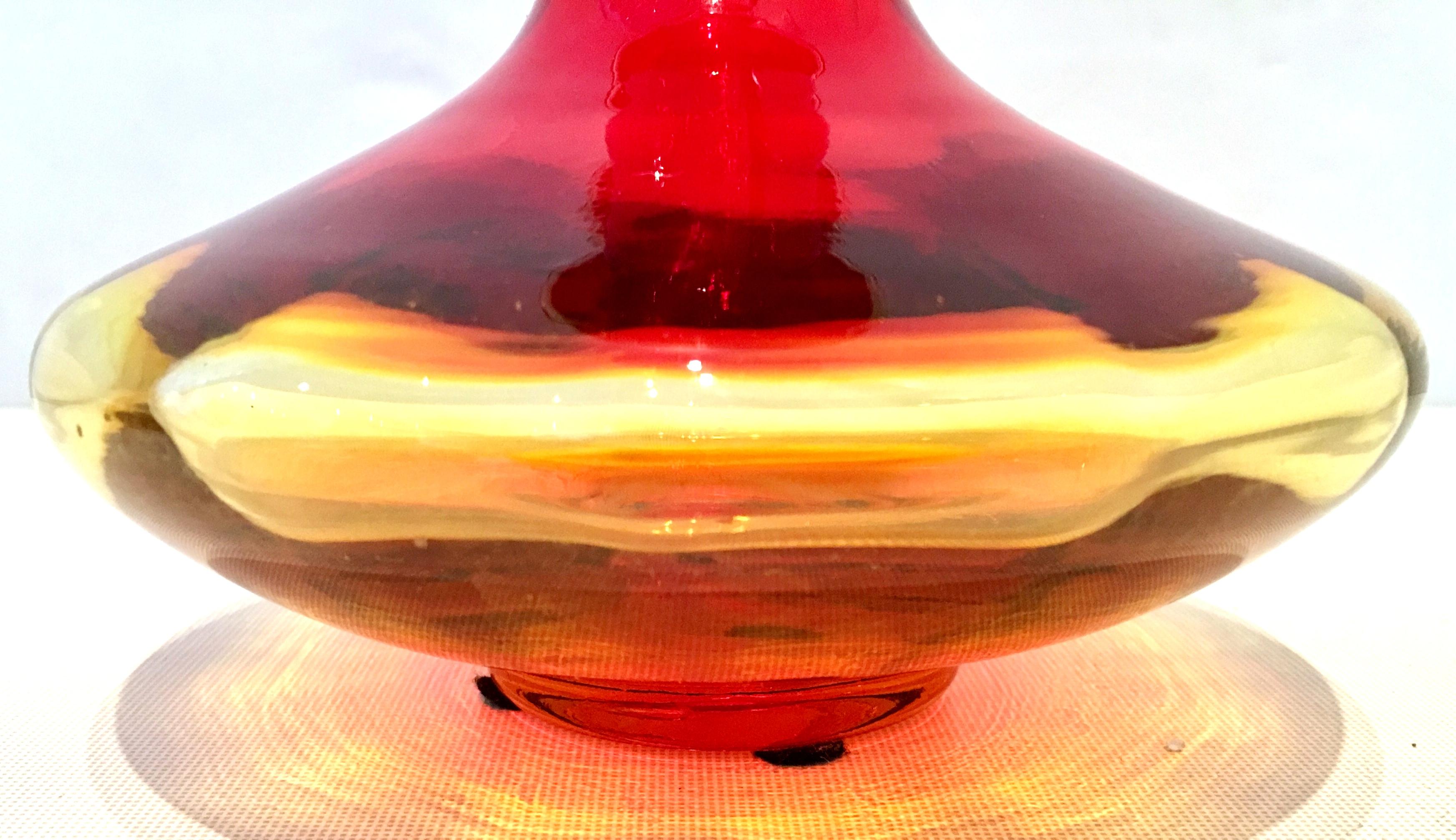 Blown Glass 20th Century Blenko Style Blown Art Glass Amberina Optic Decanter & Stopper